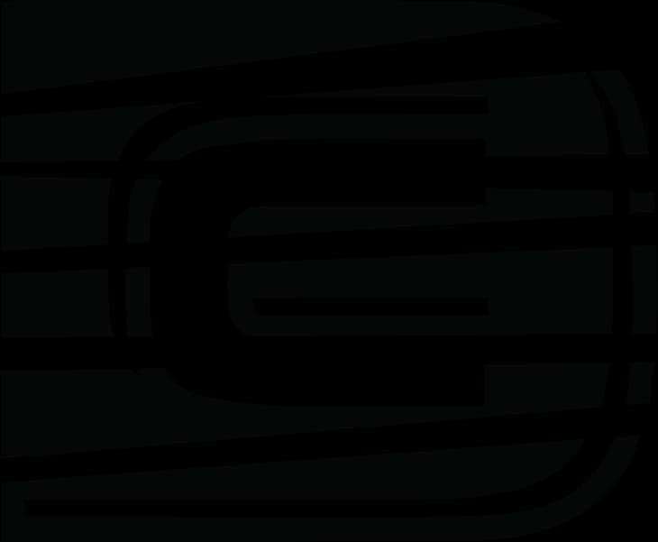 Bold black interlocking monogram cut through by horizontal stripes