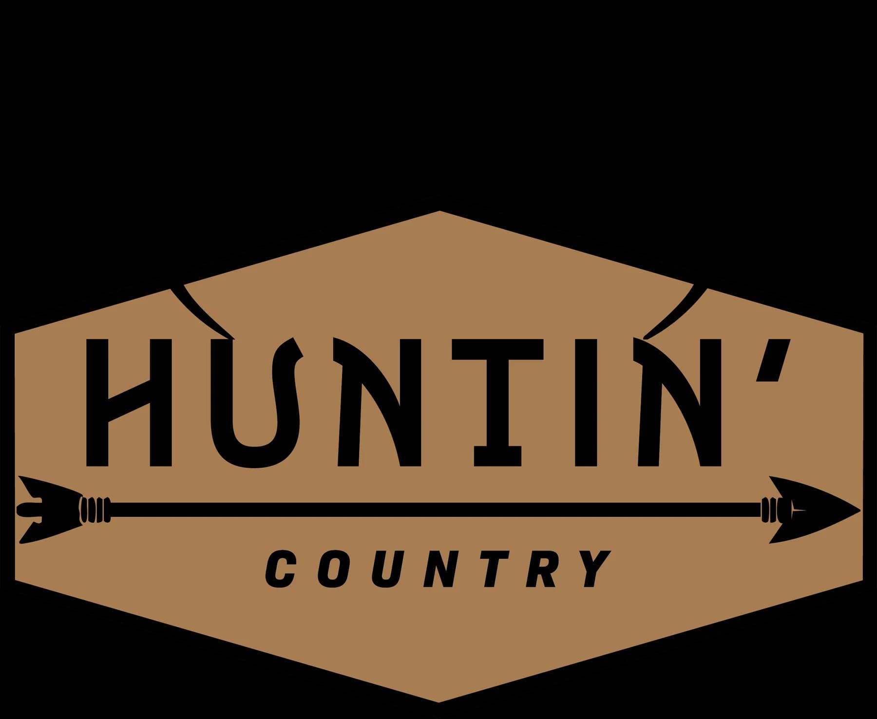 Tan and black Huntin Country shield with antlers and a horizontal arrow
