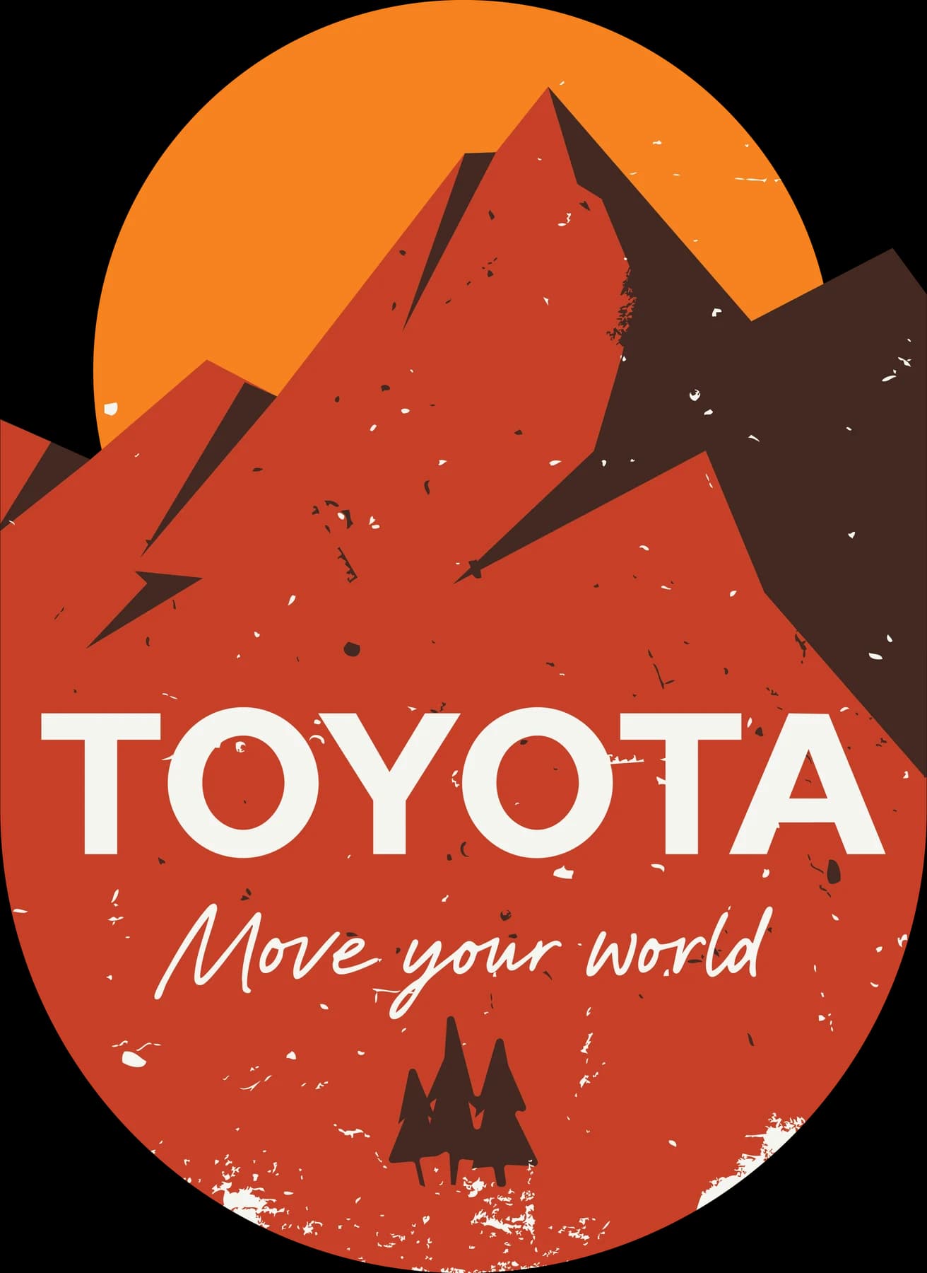 Red mountain and cactus landscape inside an orange arch with Toyota Move Your World lettering