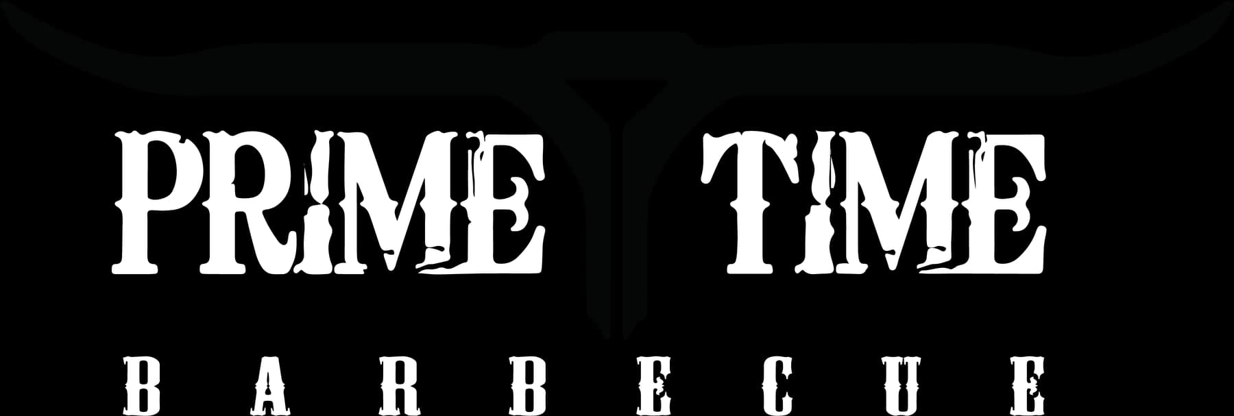 Longhorn silhouette above white Prime Time Barbecue lettering