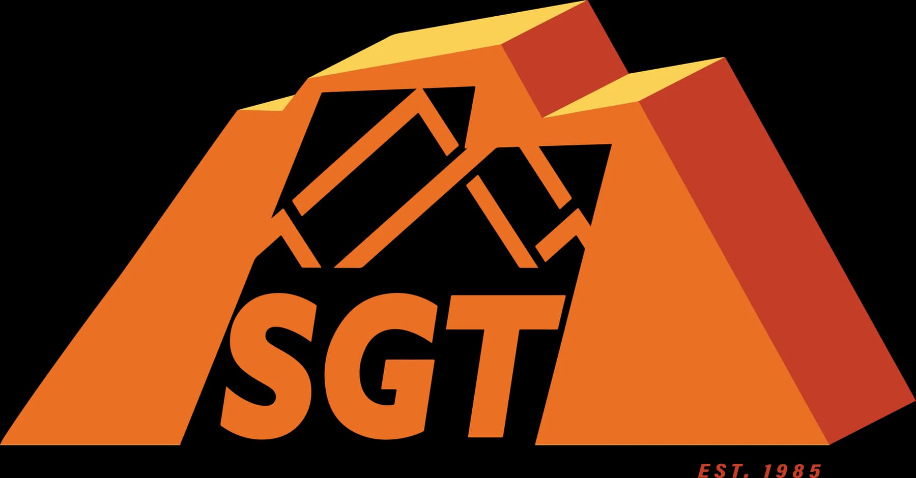Orange dimensional roof structure framing SGT initials