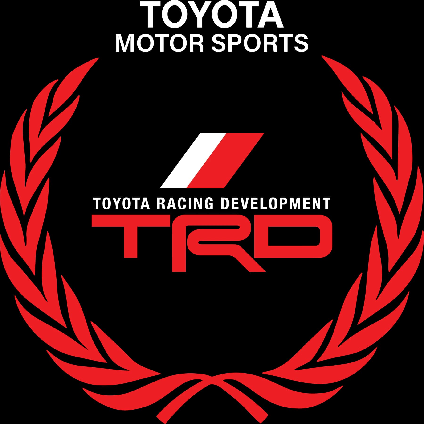Red laurel wreath around Toyota Racing Development lettering and a red-and-white slash