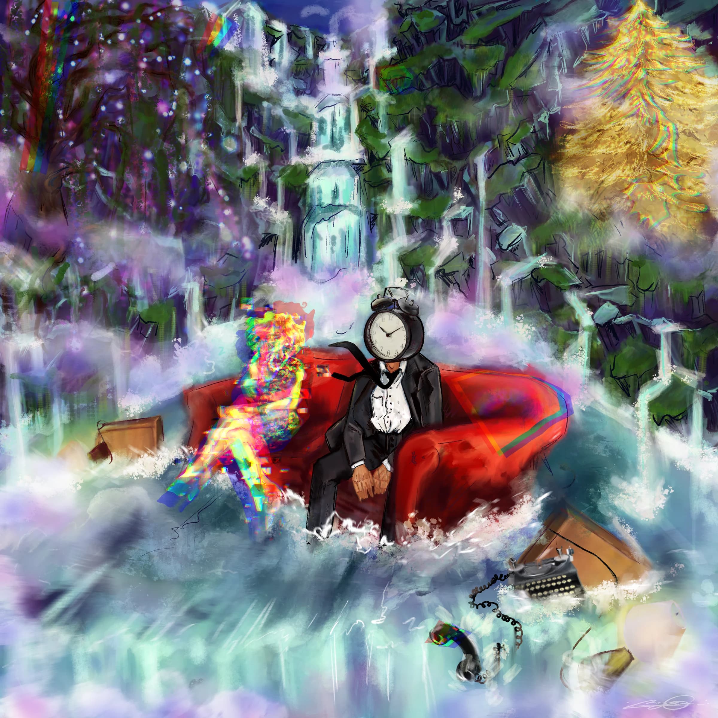 Album-cover illustration of a woman beneath a moonlit sky