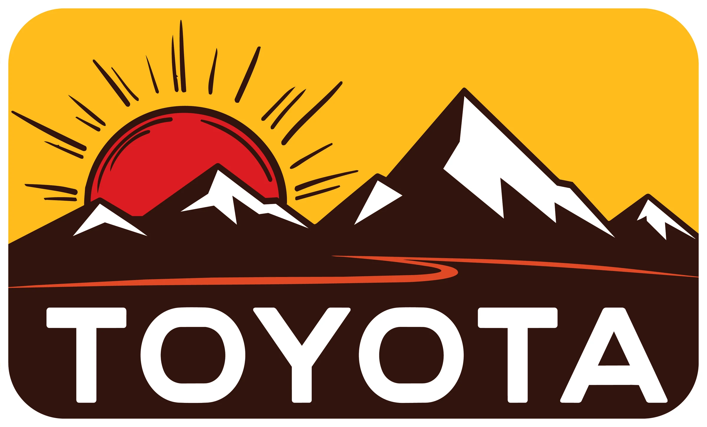 Retro Toyota mountain and sunrise merchandise graphic