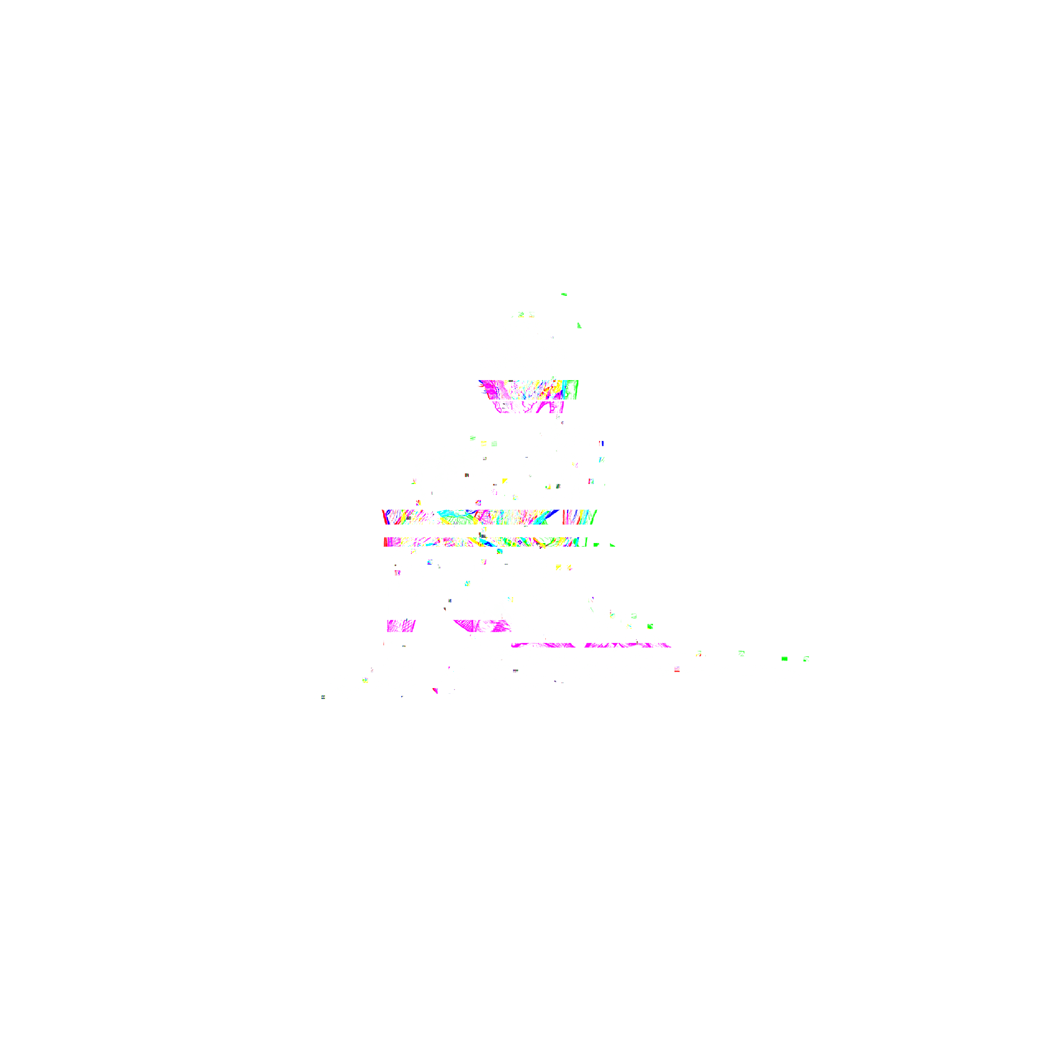 White skeletal figure interrupted by neon glitch bars